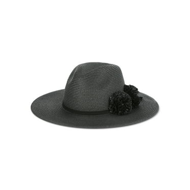 Time and Tru Women's Straw Fedora Hat with Paper Flowers