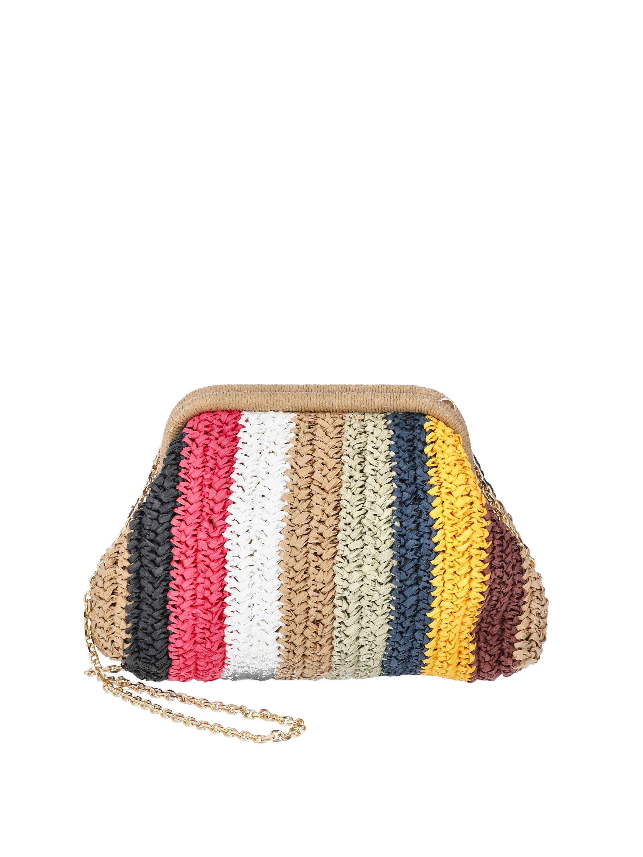 Time and Tru Women's Straw Frame Clutch Handbag, Natural/Multicolor