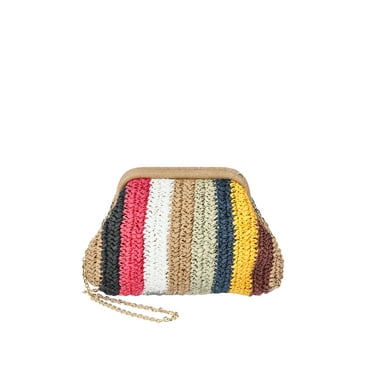 Time and Tru Women's Straw Frame Clutch Handbag, Natural/Multicolor