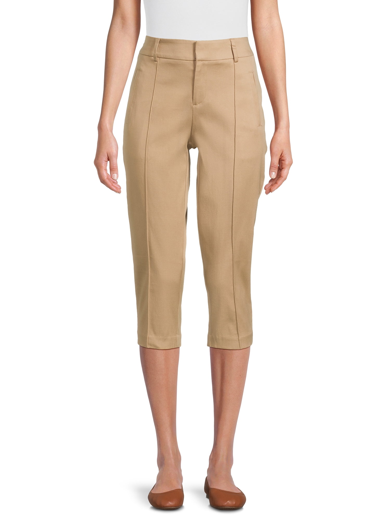 Real Size Women's Pull On Grommet Stretch Capri Pants, 17”
