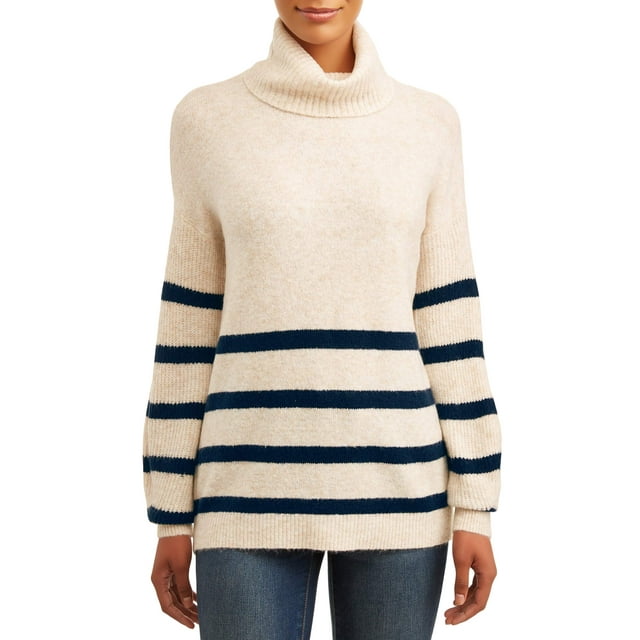 Time and Tru Women's Striped Cowl Neck Tunic Sweater - Walmart.com