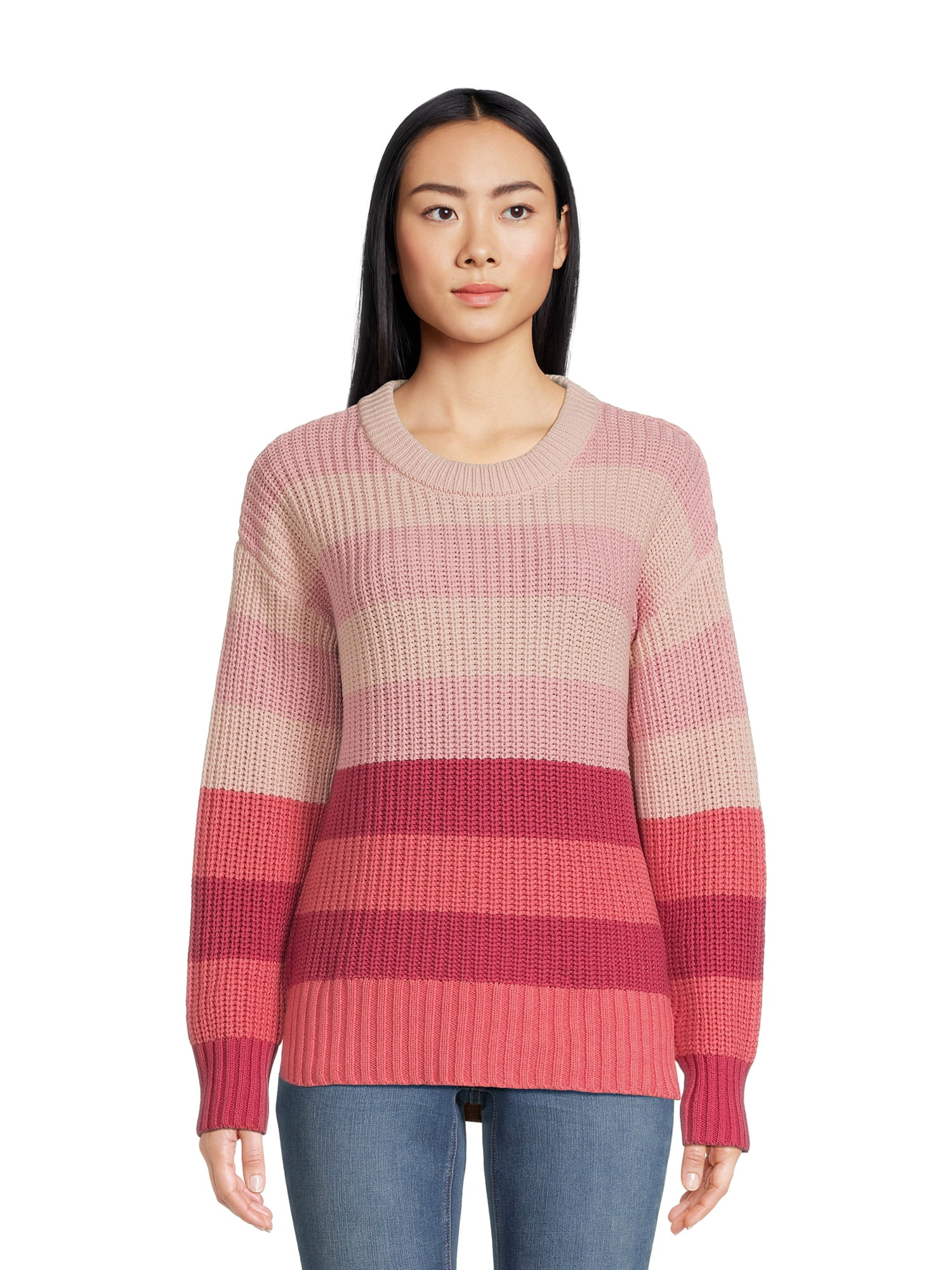 Time and Tru Women's Striped Pullover Sweater, Midweight, Sizes XS-XXXL ...