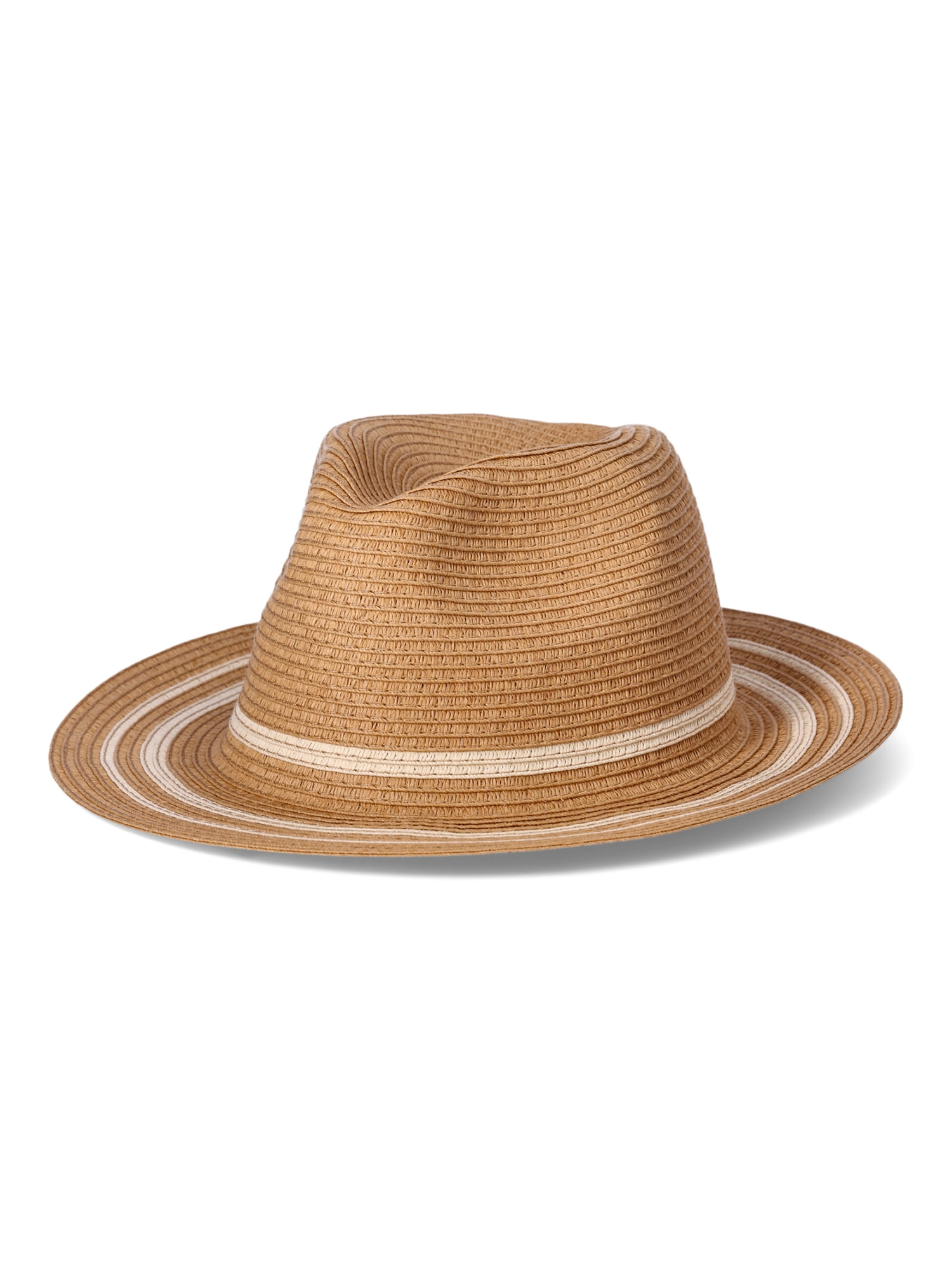 Time and Tru Women's Striped Straw Panama Hat, Beige