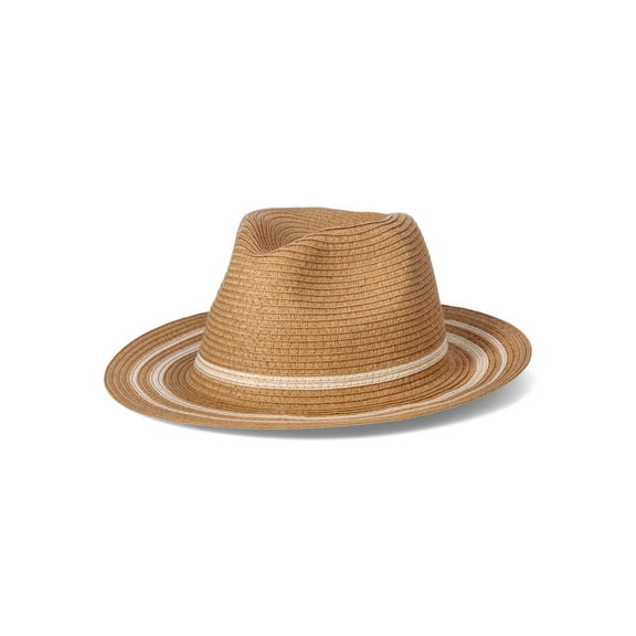 Time and Tru Women's Striped Straw Panama Hat, Beige