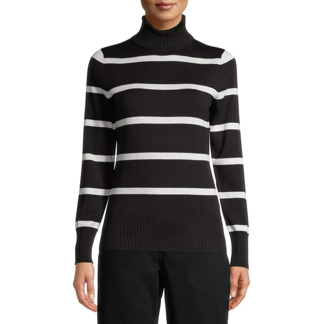 Time and Tru Women's Striped Turtleneck Sweater