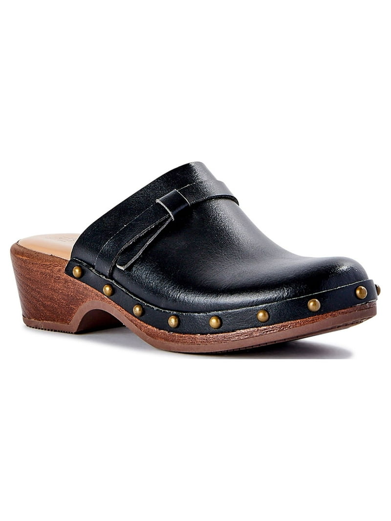 Time and Tru women's Studded Wooden Bow Clogs Block Heel Shoes