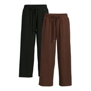 Time and Tru Women's Super Soft Hacci Cropped Wide-Leg Pants, 24” Inseam, 2-Pack, Sizes XS-XXL