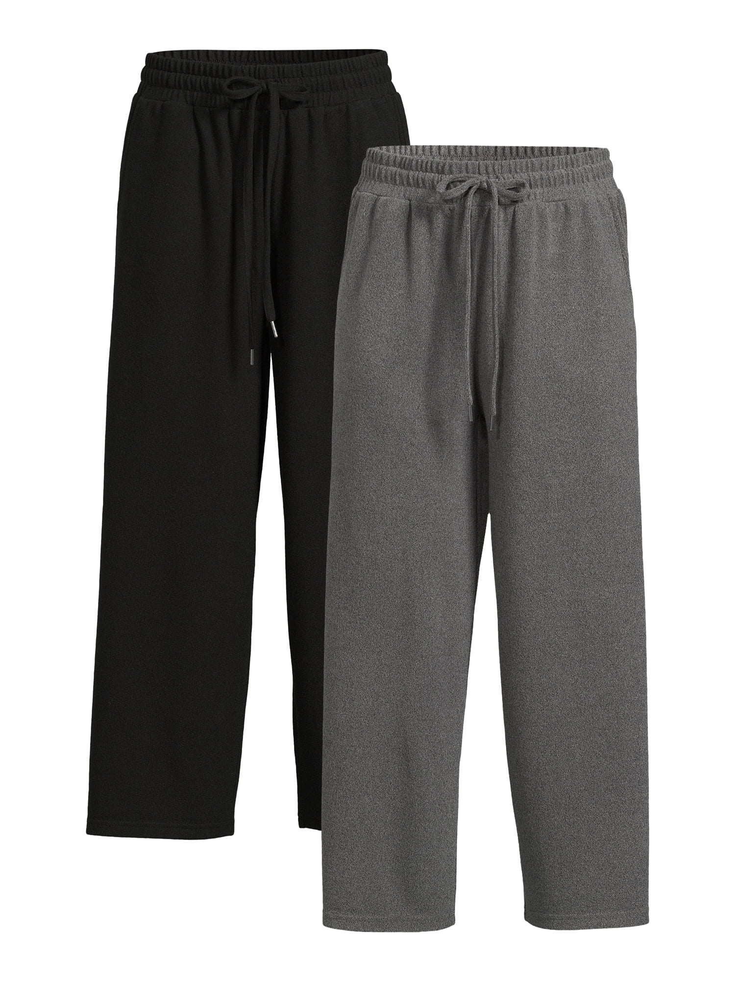 Time and Tru Women's Super Soft Hacci Cropped Wide-Leg Pants, 24” Inseam,  2-Pack, Sizes XS-XXL