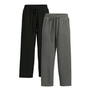 TIME AND TRU Women's Super Soft Hacci Cropped Wide Leg Pants, 2-Pack, Sizes XS-XXL
