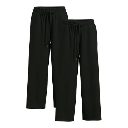 Time and Tru Women's Super Soft Hacci Cropped Wide Leg Pants, 2-Pack, Sizes XS-XXL