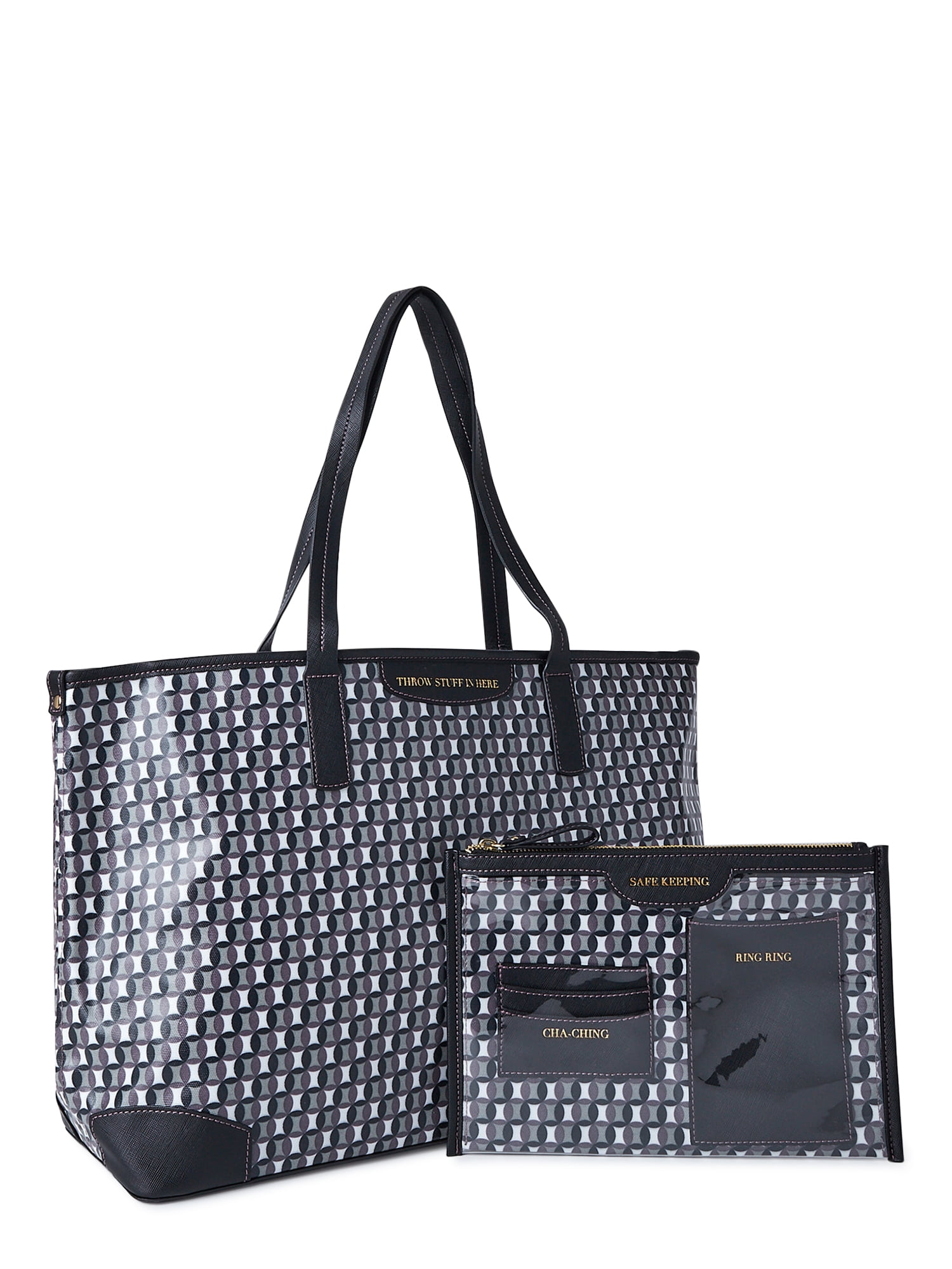 Time and Tru Leigh North South Reversible Tote with Pouch 