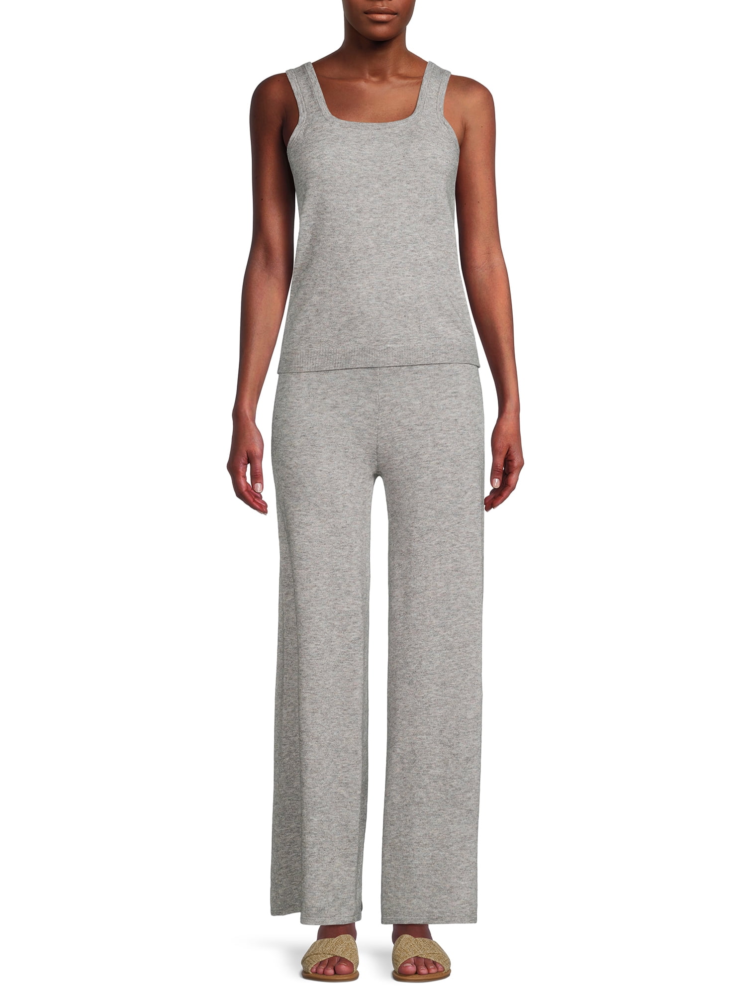 Time and Tru Women's Sweater Tank Top and Wide Leg Pants, 2Piece Set