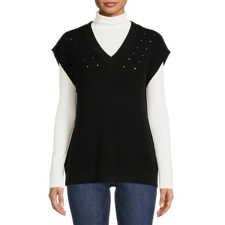 Time and Tru Women's Sweater Vest with Extended Shoulders