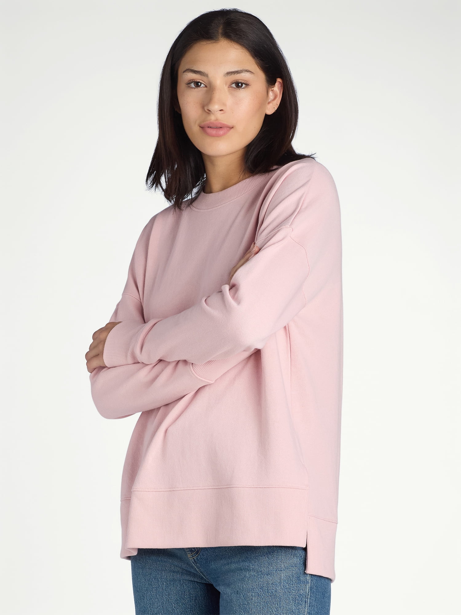 Time and Tru Women's Crewneck Sweatshirt with High-Low Hem, Sizes XS -4X