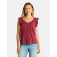 thumbnail image 1 of Time and Tru Women's Pintuck Sweetheart Top with Flutter Sleeves, Sizes XS-XXXL, 1 of 6