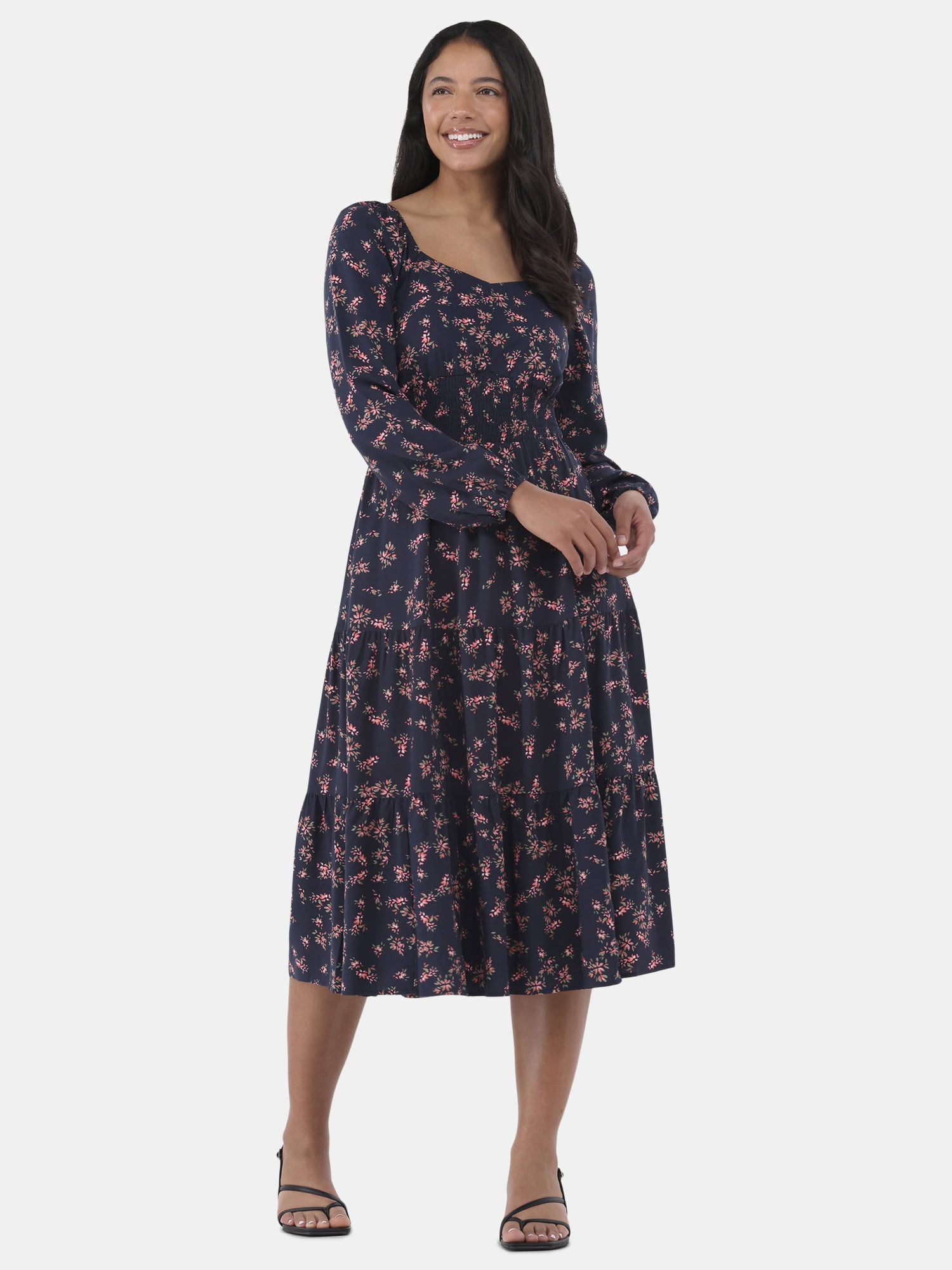 Walmart Coupons of Time and Tru Women's Sweetheart Midi Dress with Long Sleeves, Sizes XS-XXXL