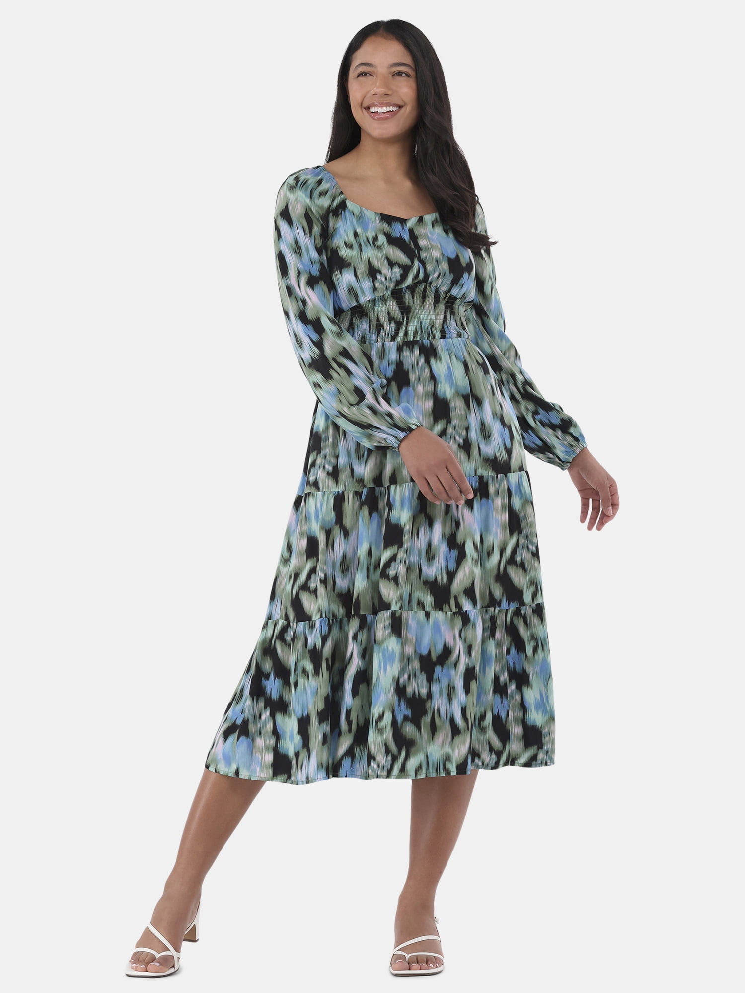 Walmart exclusive discounts  Time and Tru Women's Sweetheart Midi Dress with Long Sleeves, Sizes XS-XXXL