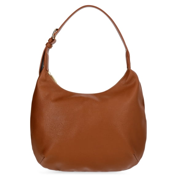 Time and Tru Women's Sybil Faux Leather Hobo Handbag, Cognac