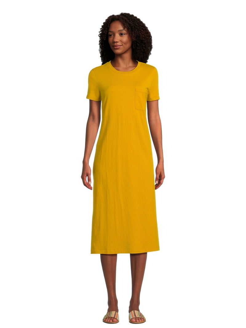 Midi Dress Long Yellow T Shirt Dress Time And Tru Women's T-Shirt