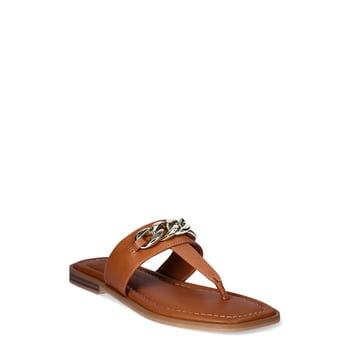 Time and Tru Women's T-Strap Sandals with Chain Accent, Sizes 6-11