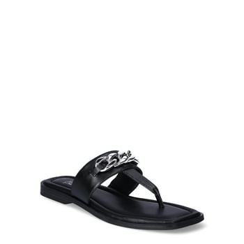 Time and Tru Women's T-Strap Sandals with Chain Accent