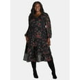 Time and Tru Women's and Women's Plus Print Dress with Long Sleeves