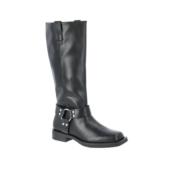 Time and Tru Women's Faux Leather Tall Moto Harness Boots