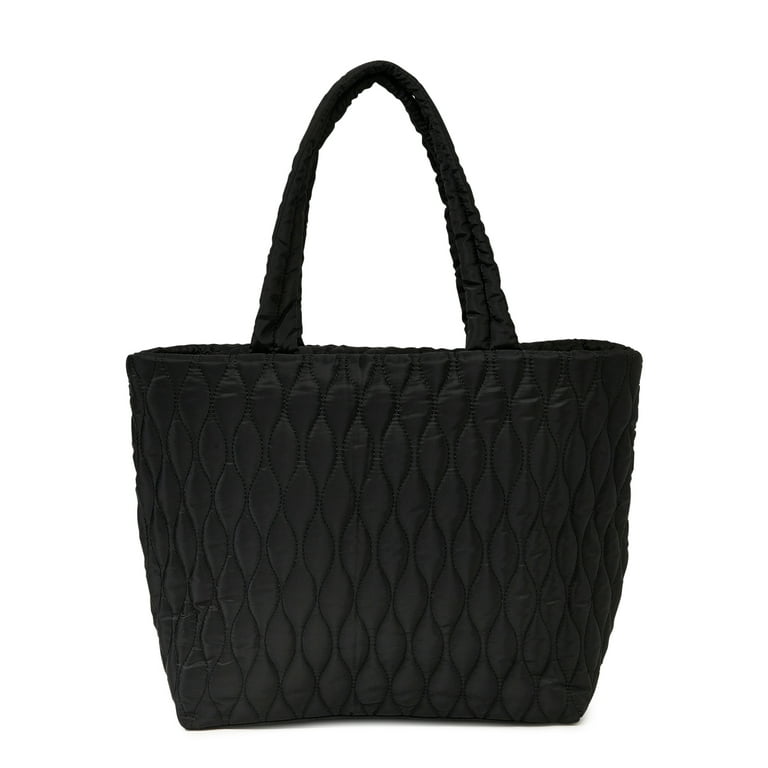 Time and Tru Women s Tara Nylon Tote Bag Black Walmart