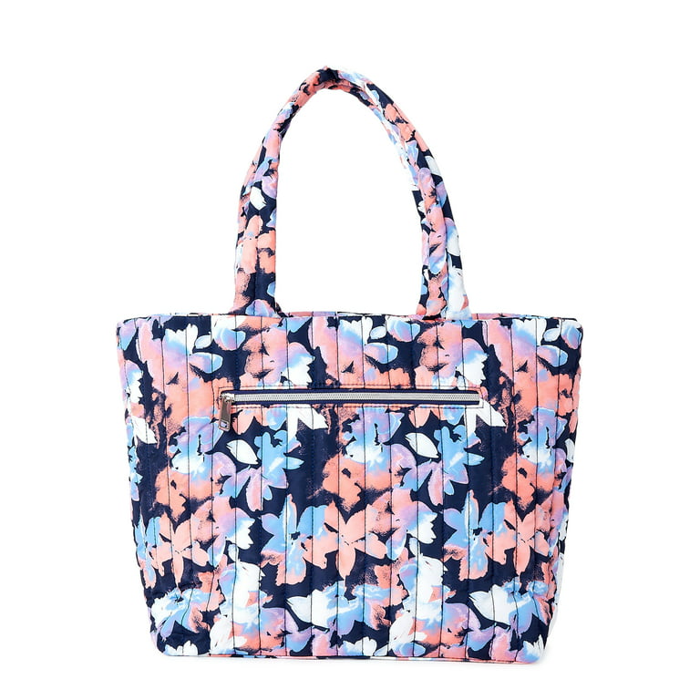 Time and Tru Women's Tara Nylon Tote Bag Blue Floral 