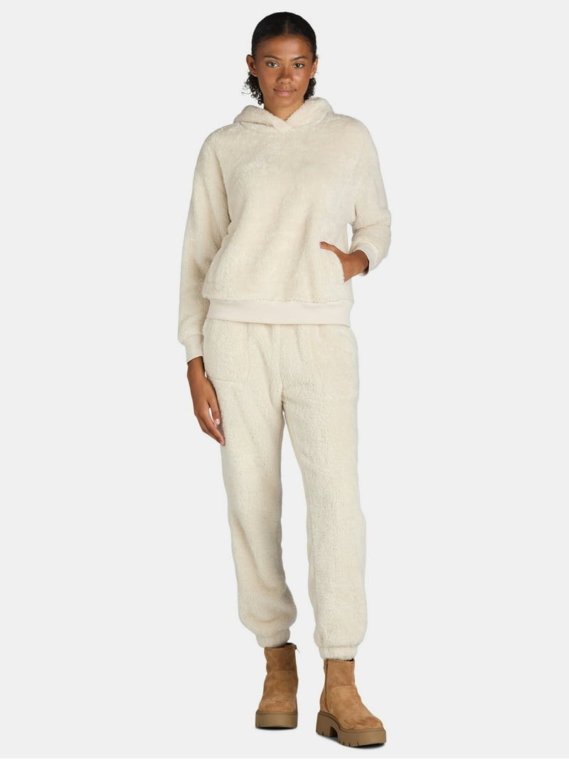 Time and Tru Women's Teddy Fleece Hoodie and Joggers Set, 2-Piece