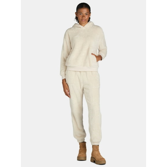 Time and Tru Women's Teddy Fleece Hoodie and Joggers Set, 2-Piece, Sizes XS- XXXL