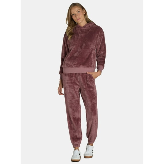 Time and Tru Women's Teddy Fleece Hoodie and Joggers Set, 2-Piece, Sizes XS- XXXL