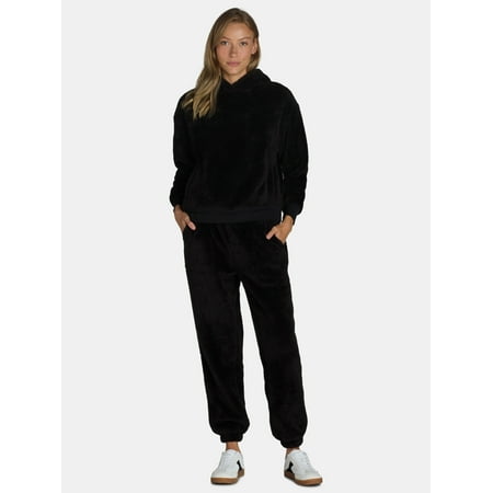 Time and Tru Women's Teddy Fleece Hoodie and Joggers Set, 2-Piece, Sizes XS- XXXL