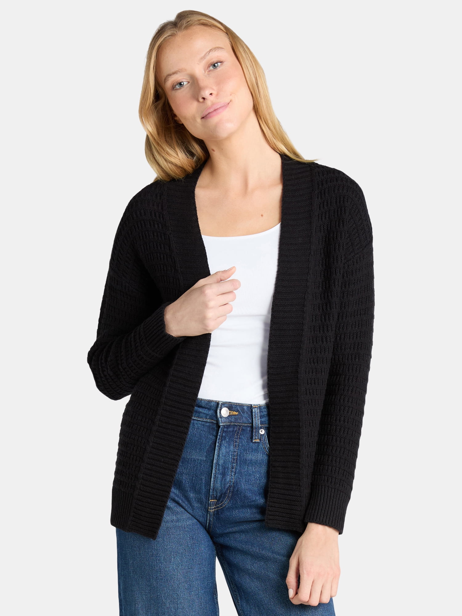 Time and Tru Women’s Textured Cardigan Sweater, Midweight, Sizes XS-XXXL