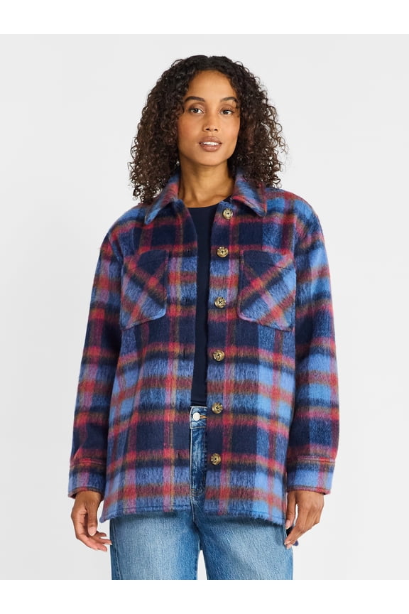 Women's Brushed Plaid Shacket, Sizes XS-XXXL