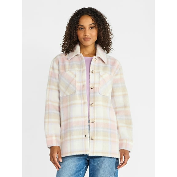 Time and Tru Women's Brushed Plaid Shacket, Sizes XS-XXXL