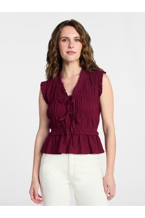 Women's Textured Tie Front Top, Sizes XS-XXXL