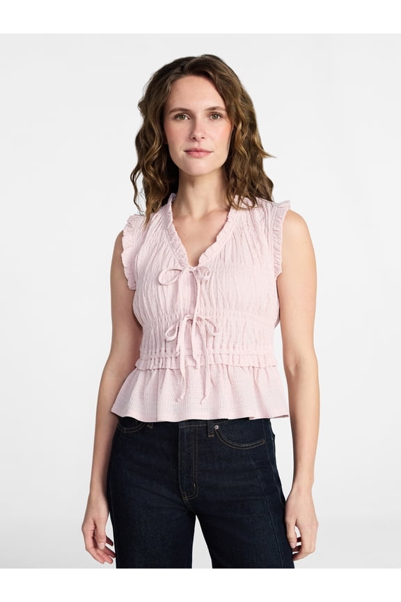 Women's Textured Tie Front Top, Sizes XS-XXXL