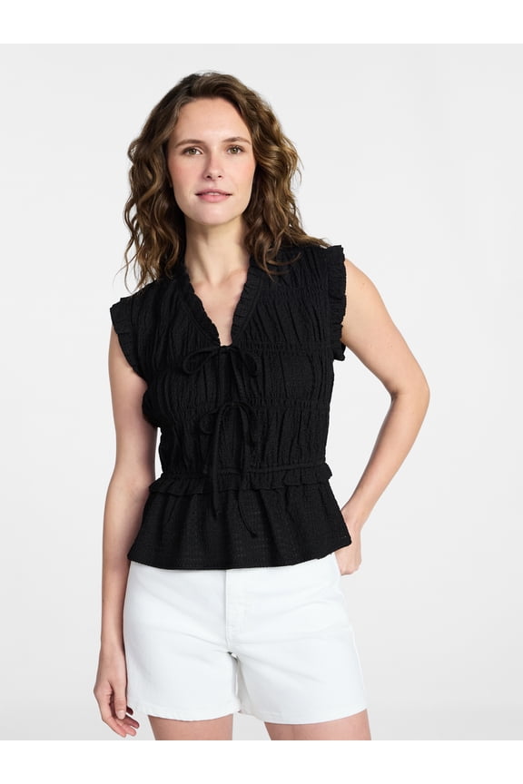 Women's Textured Tie Front Top, Sizes XS-XXXL