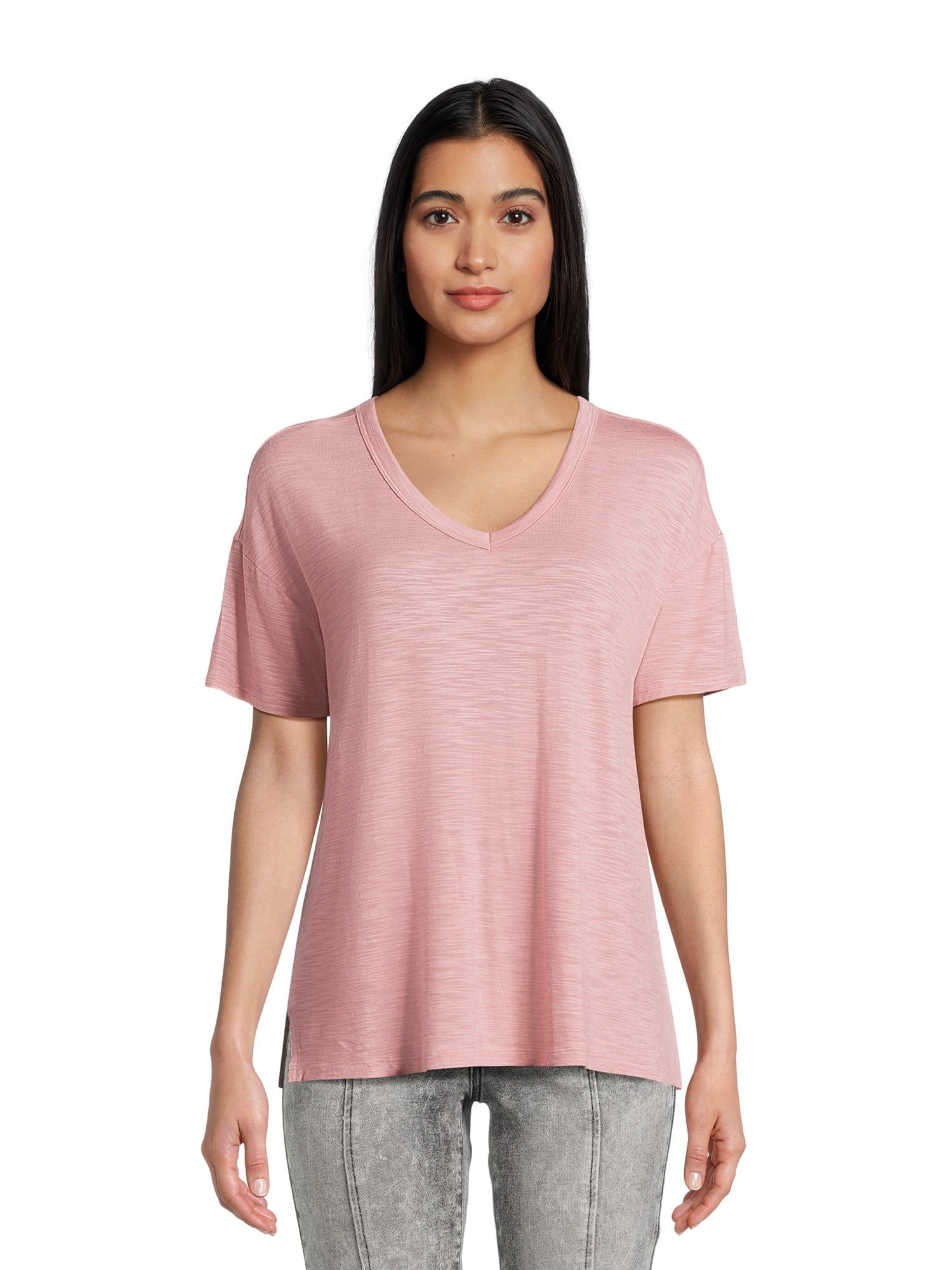 Time and Tru Women's Textured V-Neck T-Shirt, 2-Pack, Sizes XS-XXXL ...