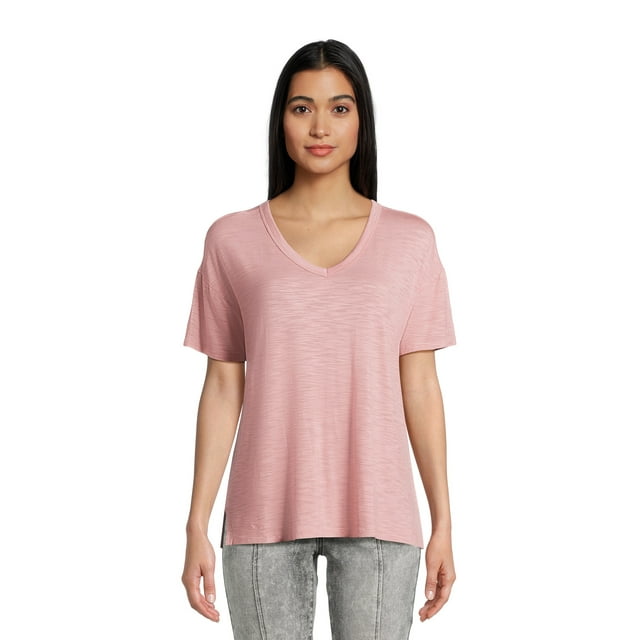 Time and Tru Women's Textured V-Neck T-Shirt, 2-Pack, Sizes XS-XXXL ...