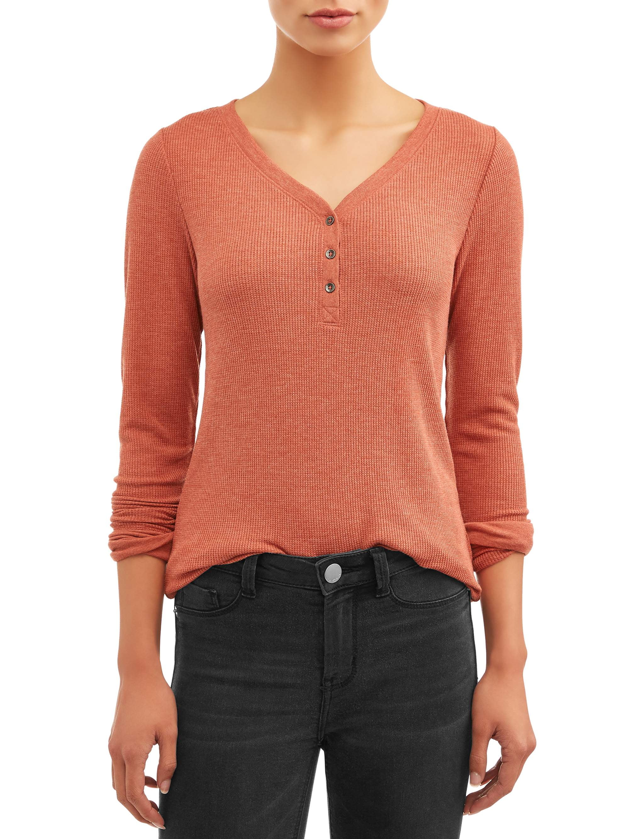 Time and Tru Women's Thermal Henley Shirt 