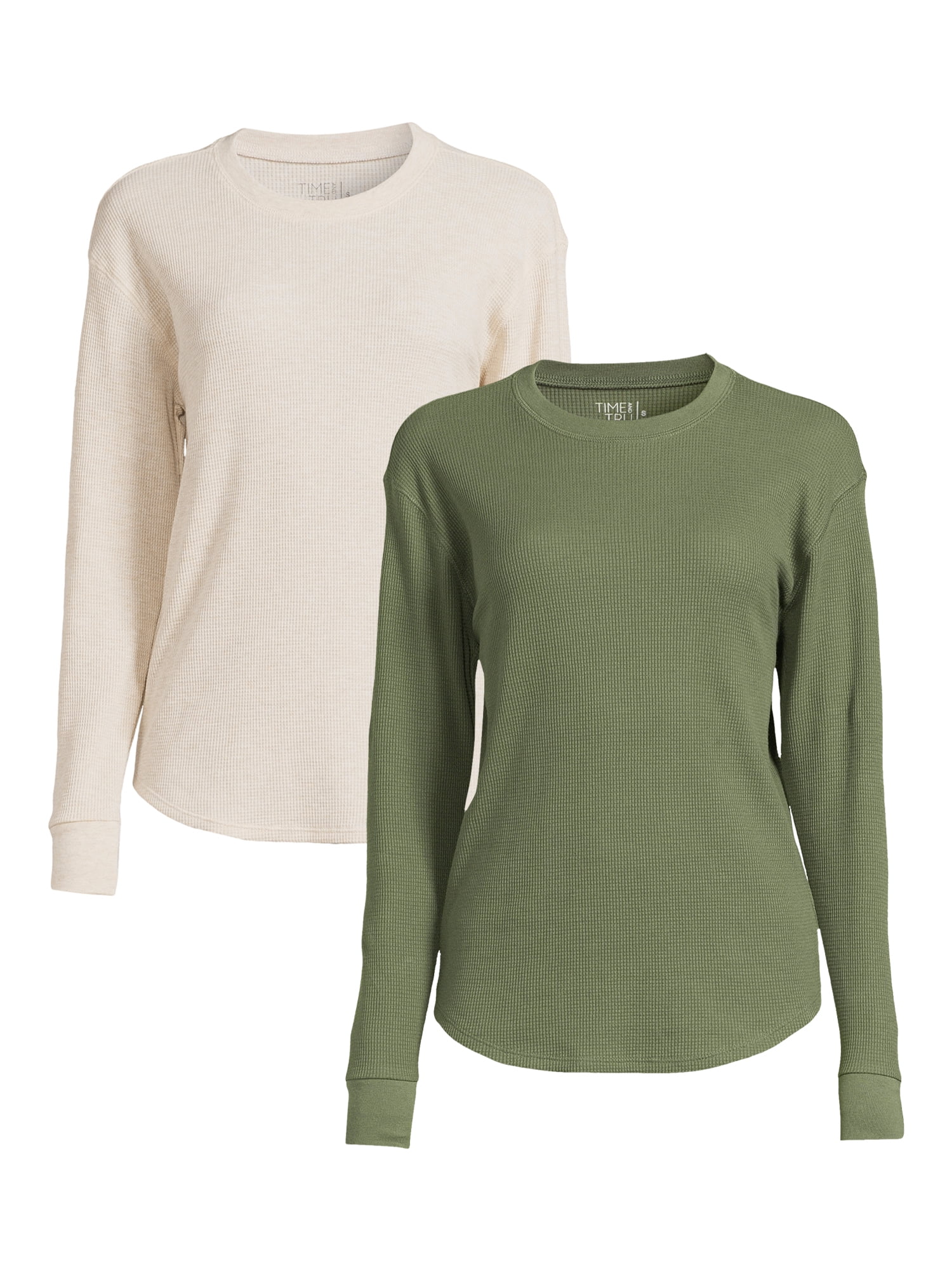 Time and Tru Women's Thermal Top with Long Sleeves, 2-Pack, Sizes XS-XXXL