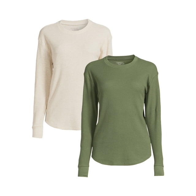 Time and Tru Women's Thermal Top with Long Sleeves, 2-Pack, Sizes XS ...