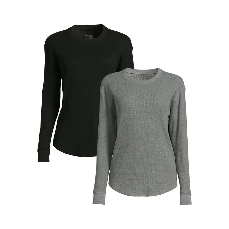 Time and Tru Women's Thermal Top with Long Sleeves, 2-Pack, Sizes XS-XXXL