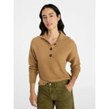 Time and Tru Women's Three Button Pointed Collar Henley Cozy Pullover ...