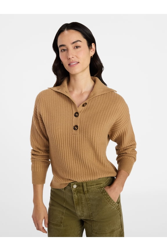 Women's Pullover Henley Sweater, Sizes XS-XXXL