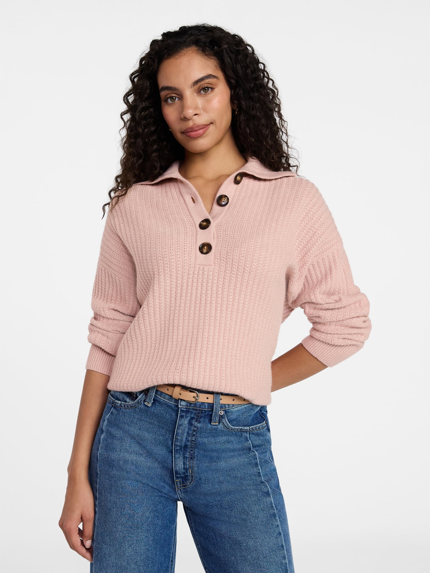 Time and Tru Women's Pullover Henley Sweater, Sizes XS-XXXL