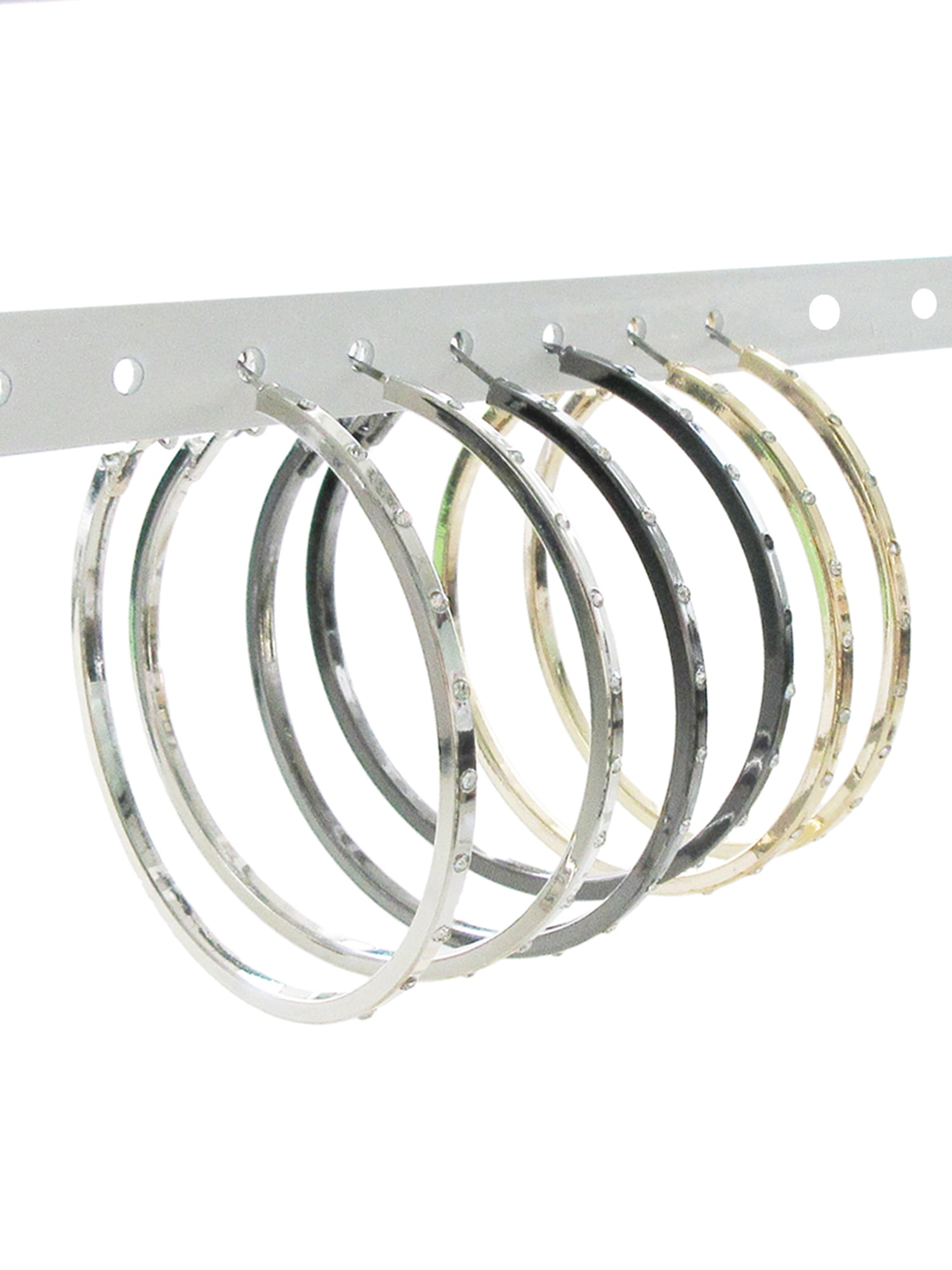 TIME AND TRU Women's Three Tone Faux Crystal Hoop Earring Set, 3-Piece