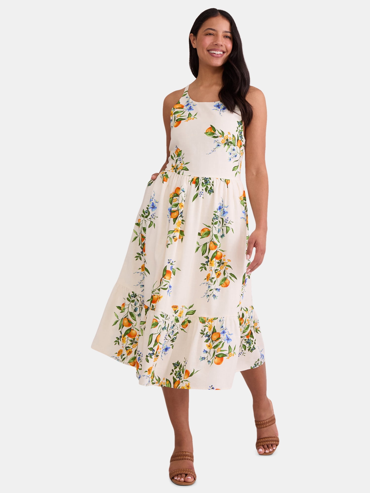 Time and Tru Women's Tie Back Midi Dress, Sizes XS-XXXL